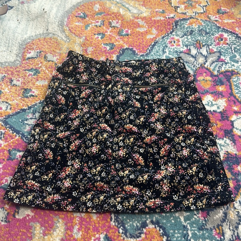 Floral Black Corduroy Mini Skirt